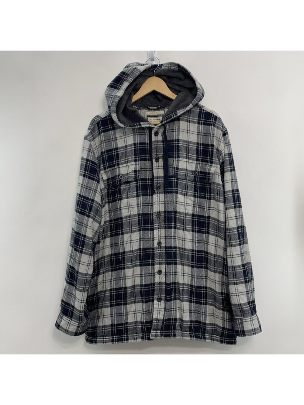 LL Bean Shacket Shirt Jacket Plaid Fleece Lined Hooded Pockets Black Mens XXL